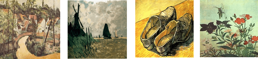 艺术风格图像,从左到右为Cezanne、Monet、Vangogh、Ukiyoe